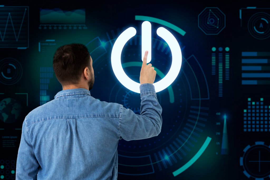 man pressing power button representing iphone software restart solution by Profixerr mobile repair mobile repairing service India